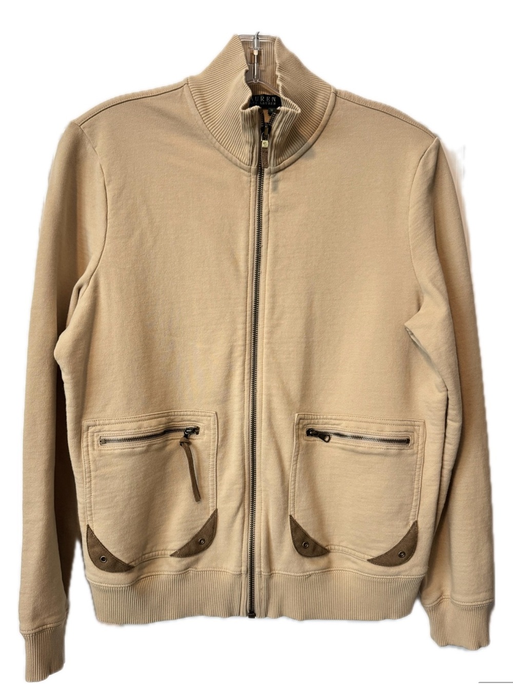 Lauren Ralph Lauren Beige Full Zip Sweatshirt Jacket Women’s M Cardigan Preppy